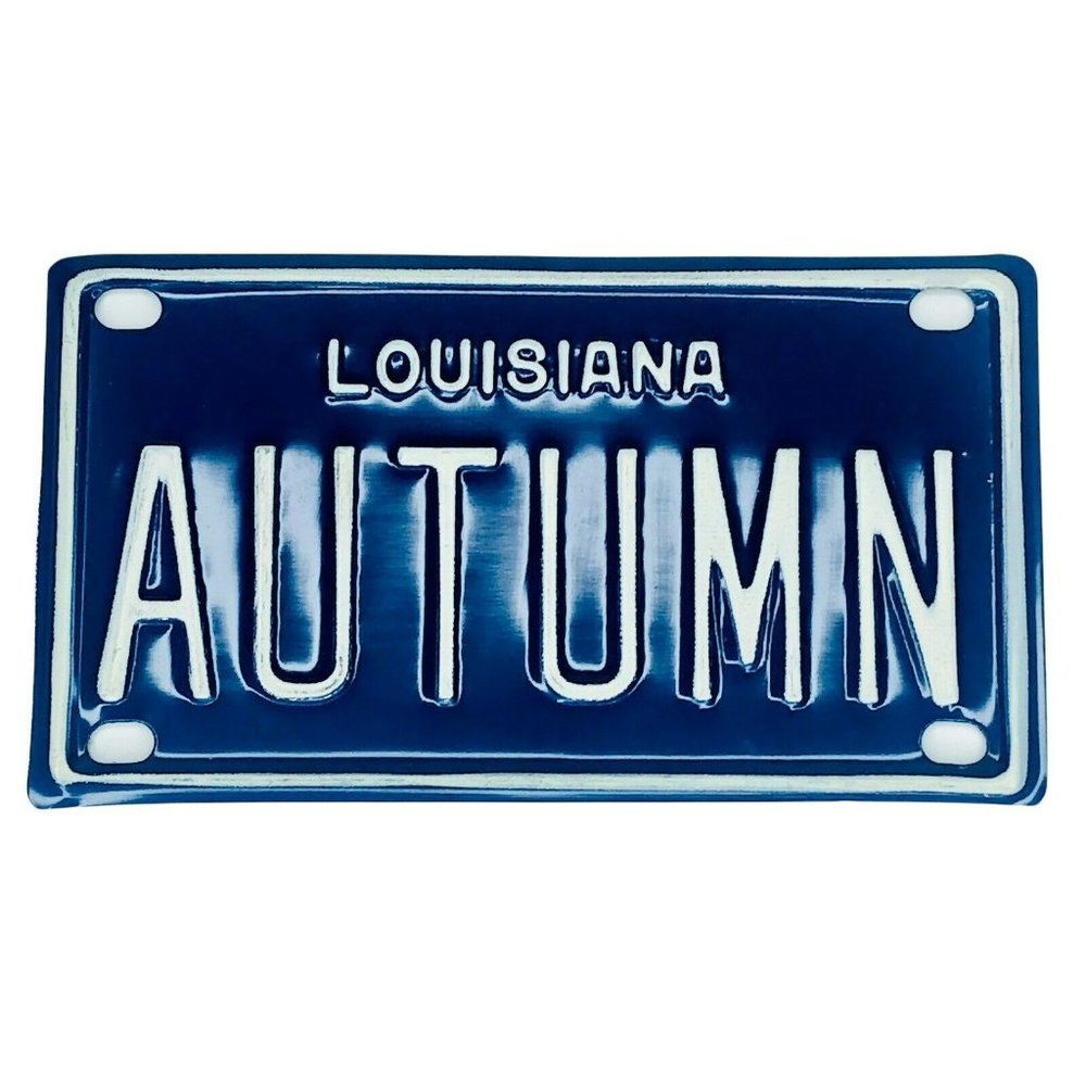 Miniature AUTUMN Louisiana Embossed License Plate Blue Metal Novelty Bicycle 4"